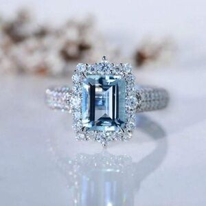 .925 sterling silver plated Elegant Silver and Blue Gemstone Ring